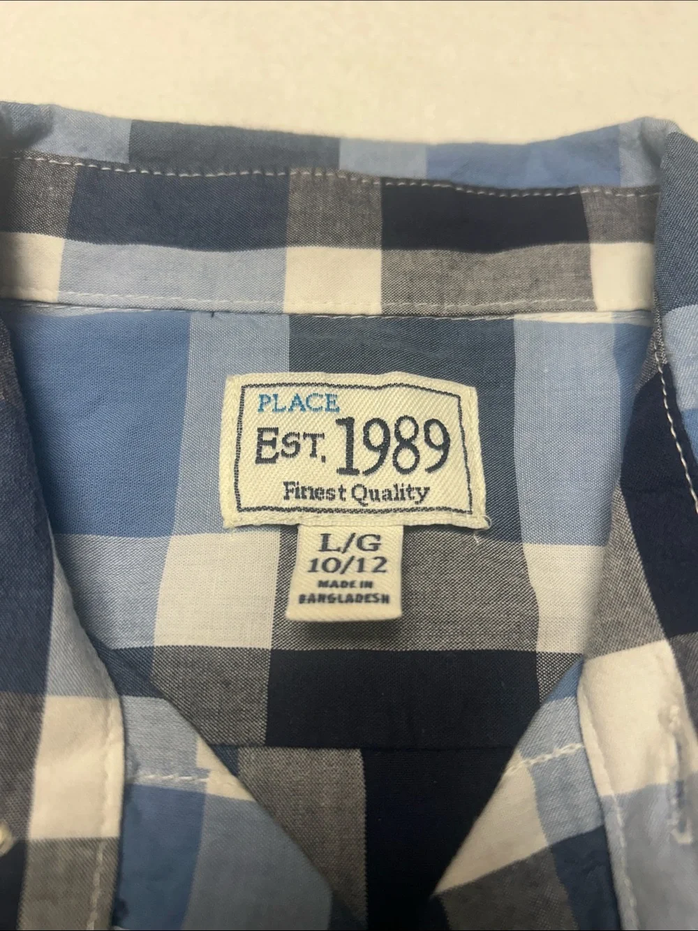 The Children’s Place 100% Cotton Boys 10 Blue and White Plaid Button-Down Shirt